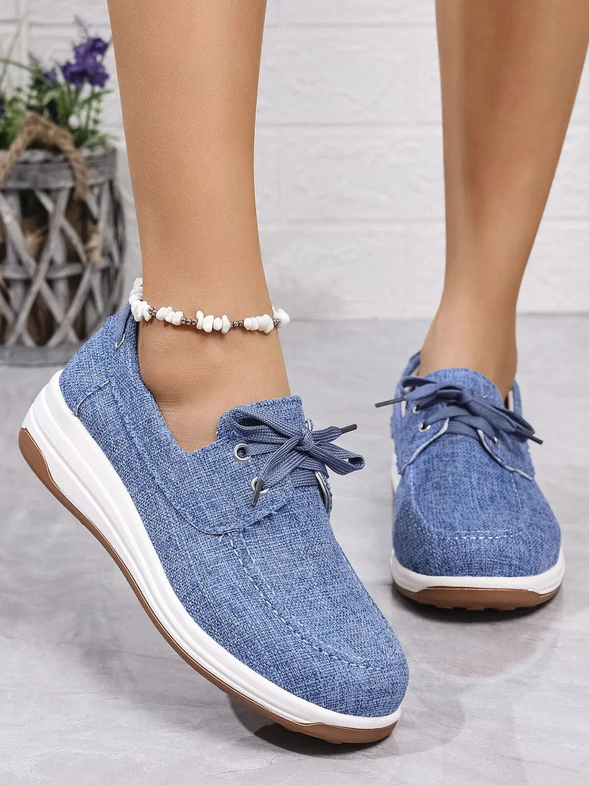 Fashorio Sneakers Blue / 36 Lace Up Wedge Sneakers