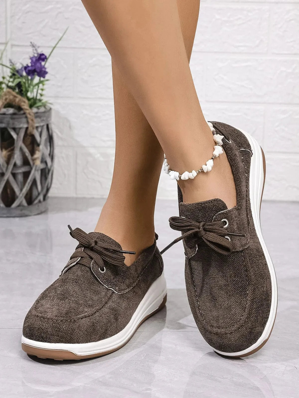 Fashorio Sneakers Brown / 36 Lace Up Wedge Sneakers
