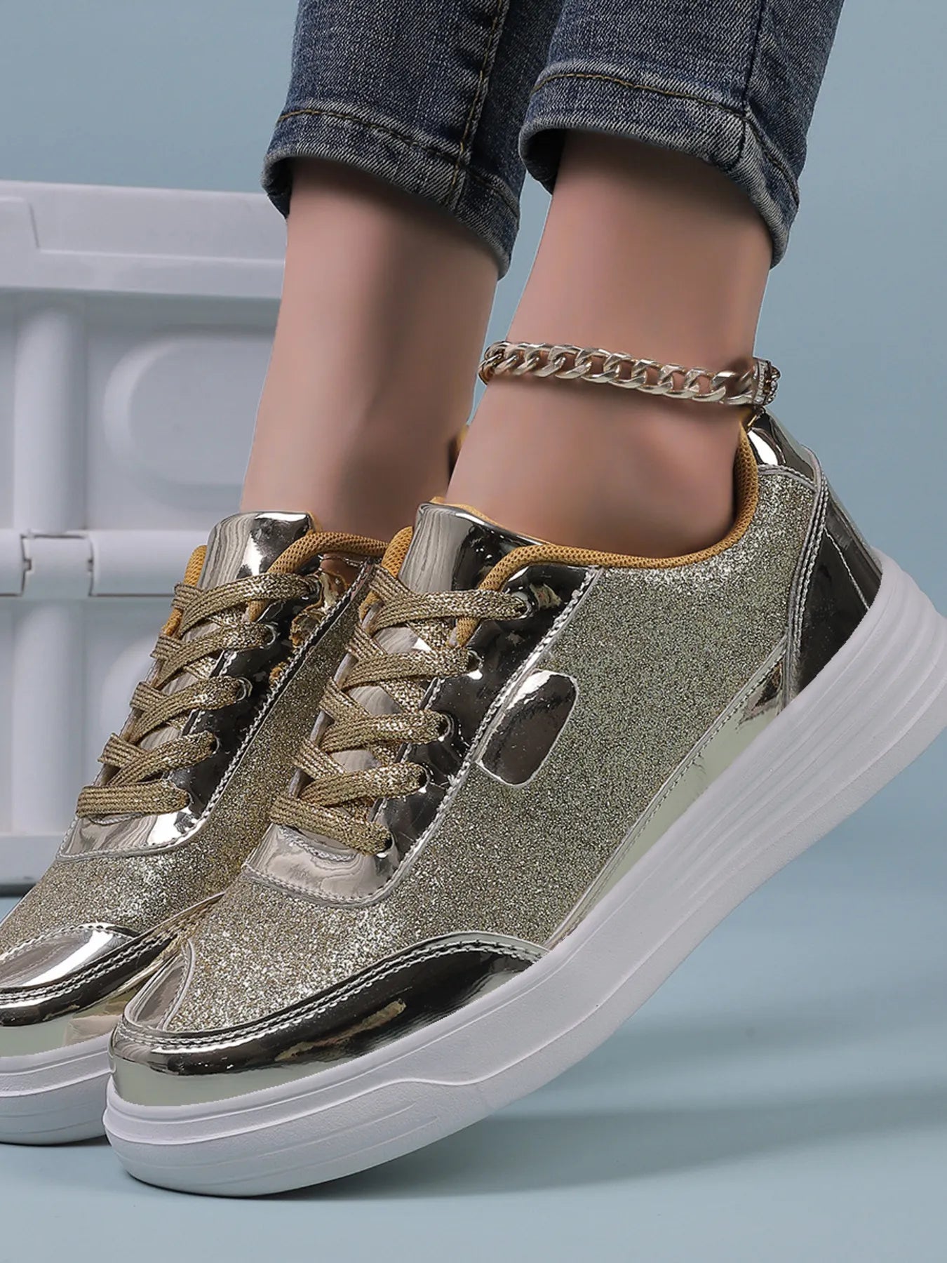 Fashorio Sneakers Glitter Metallic Platform Sneakers