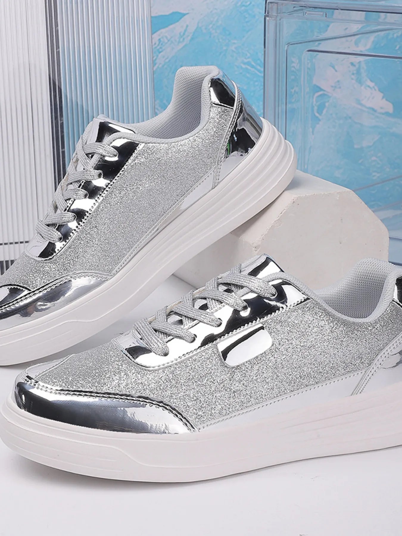 Fashorio Sneakers Glitter Metallic Platform Sneakers