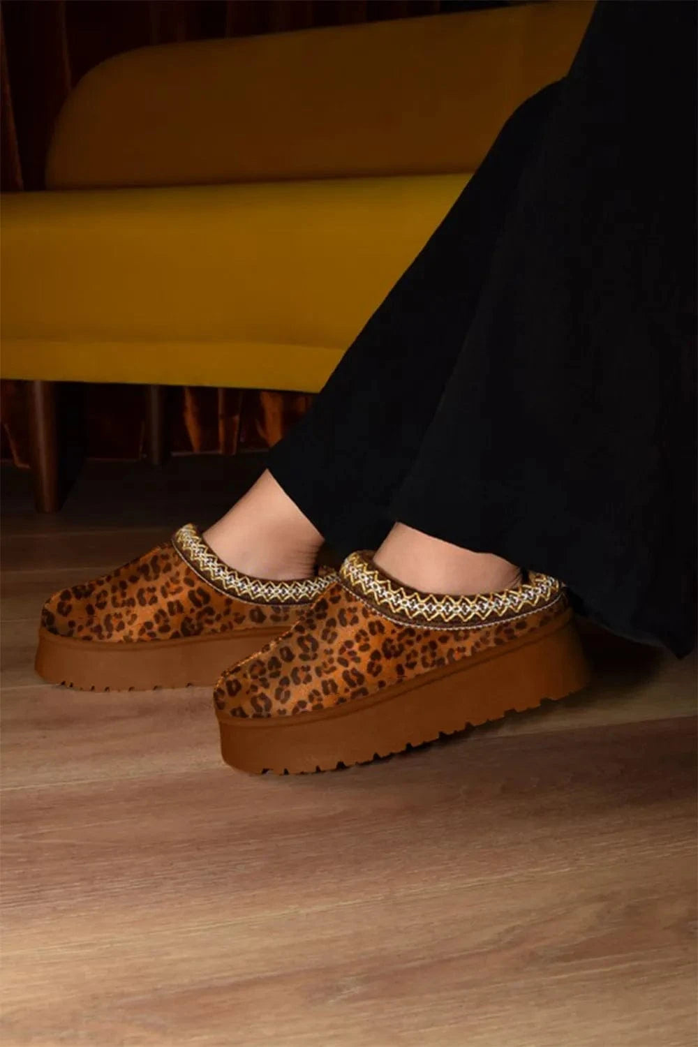 Fashorio Sneakers Leopard / 6 WILD DIVA Embroidered Trim Round Toe Platform Boots