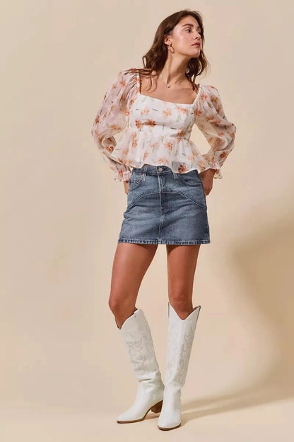 SO ME Washed Denim Mini Skirt with Pockets - Fashorio