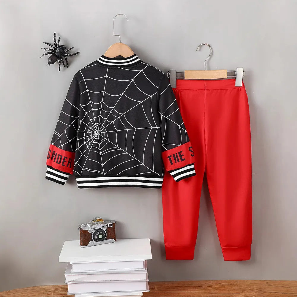 Fashorio Spider Baseball Collar Top and Pants Set
