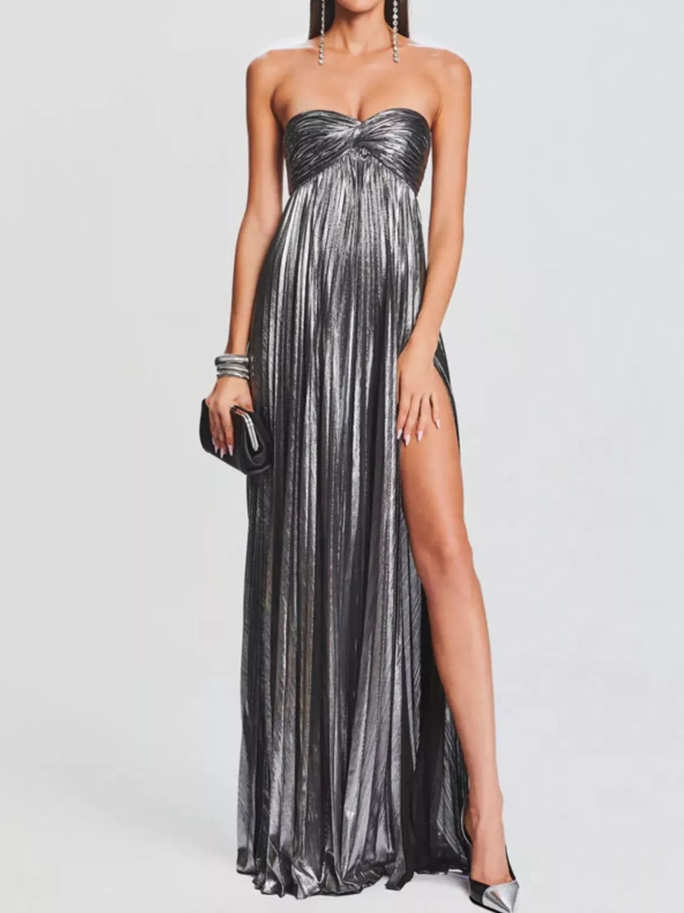 Fashorio Split Sweetheart Neck Tube Maxi Dress