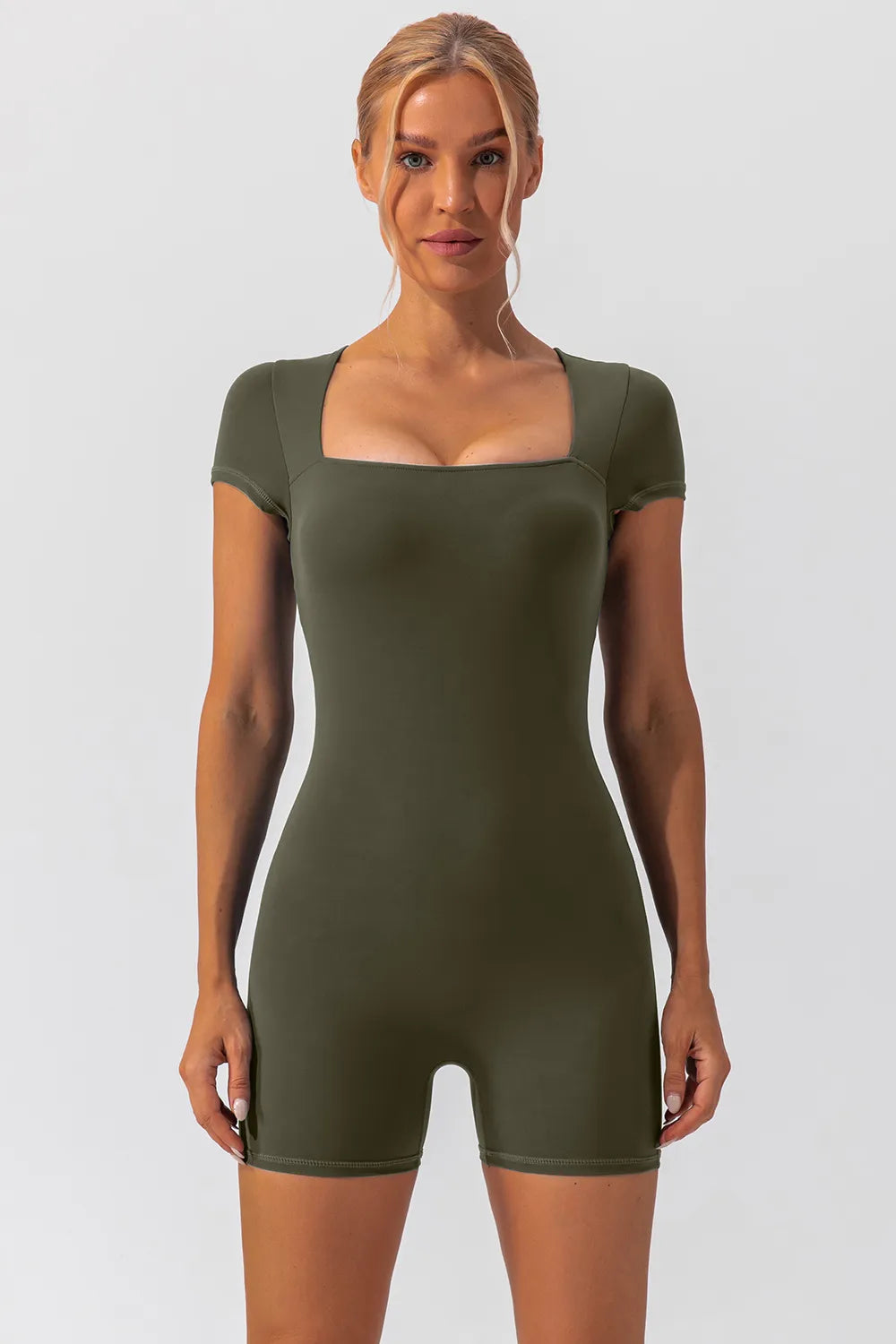 Fashorio Square Neck Cap Sleeve Active Romper