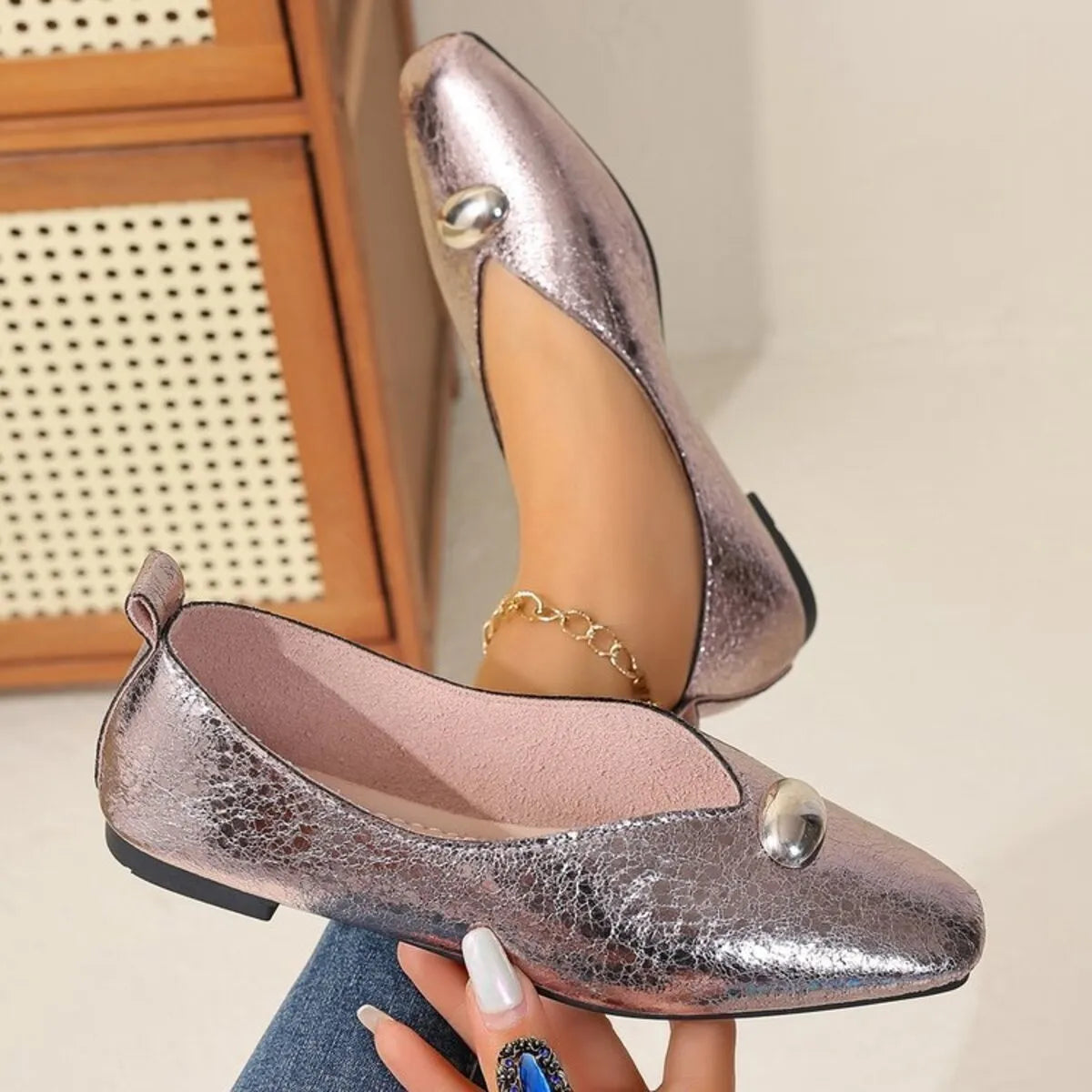 Fashorio Square Toe Flats Slip-Ons