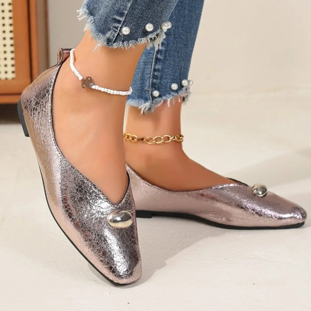 Fashorio Square Toe Flats Slip-Ons