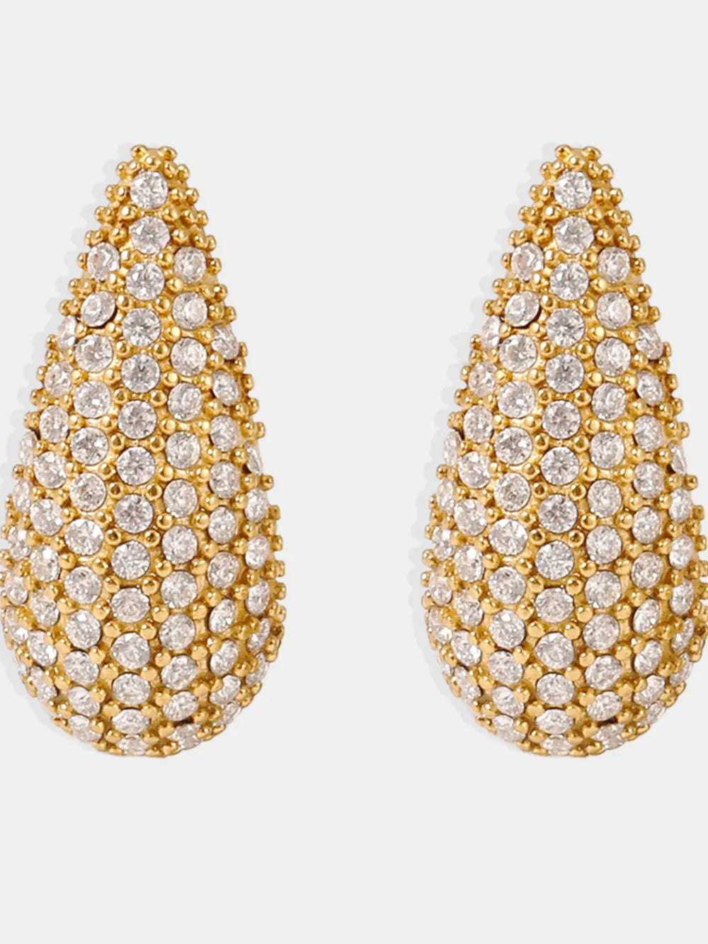 Fashorio Stainless Steel Inlaid Zircon Teardrop Earrings