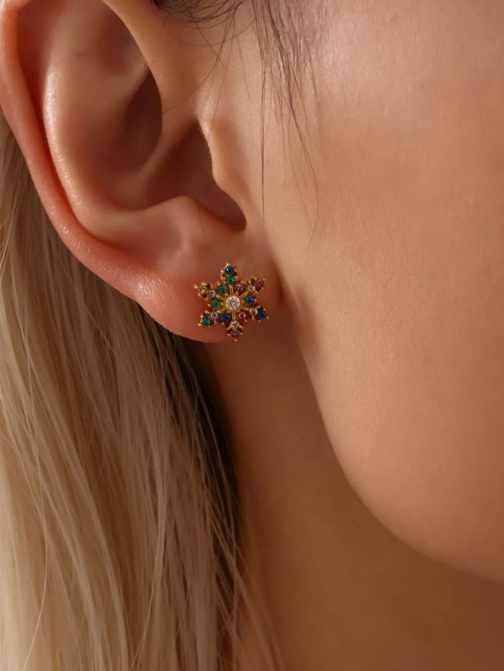 Fashorio Stainless Steel Snowflake Stud Earrings