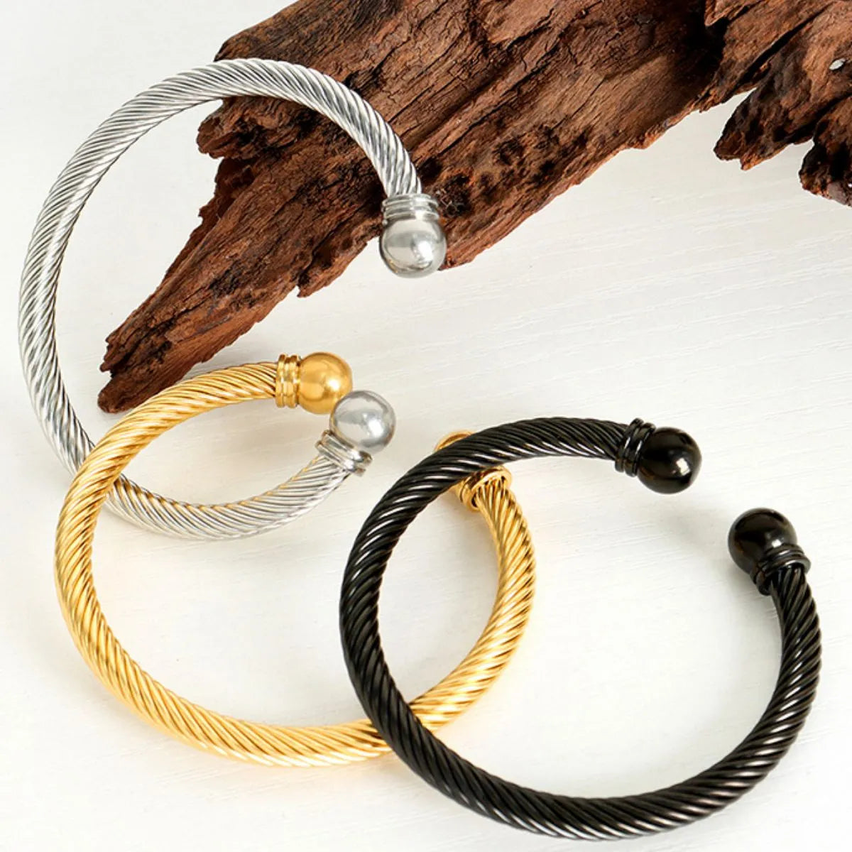 Fashorio Stainless Steel Twisted Cable Cuff Bracelet