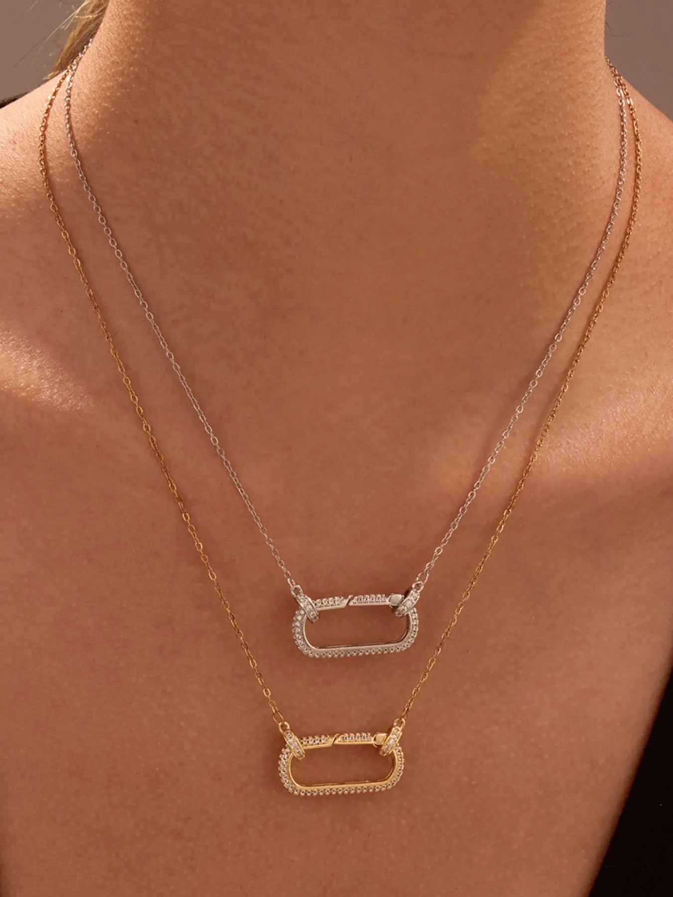 Fashorio Stainless Steel Zircon Rectangle Pendant Necklace