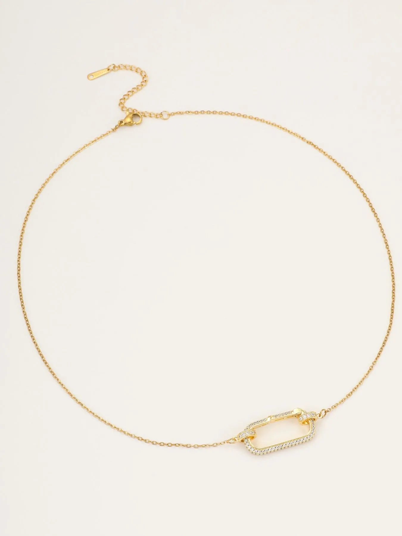 Fashorio Stainless Steel Zircon Rectangle Pendant Necklace