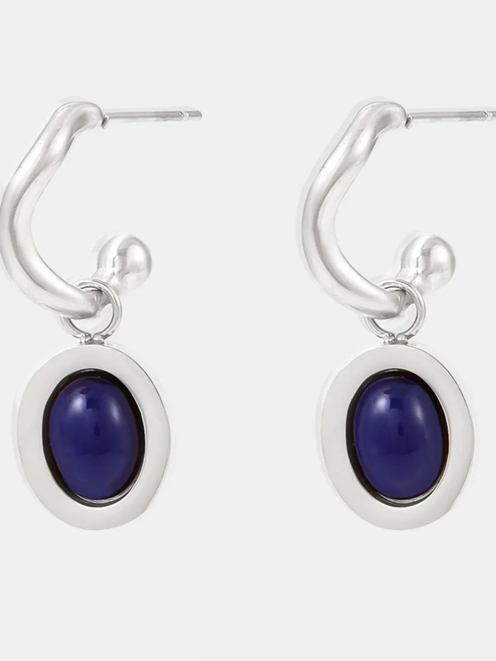 Fashorio Steel Kyanite / One Size Stainless Steel Oval Drop Earrings