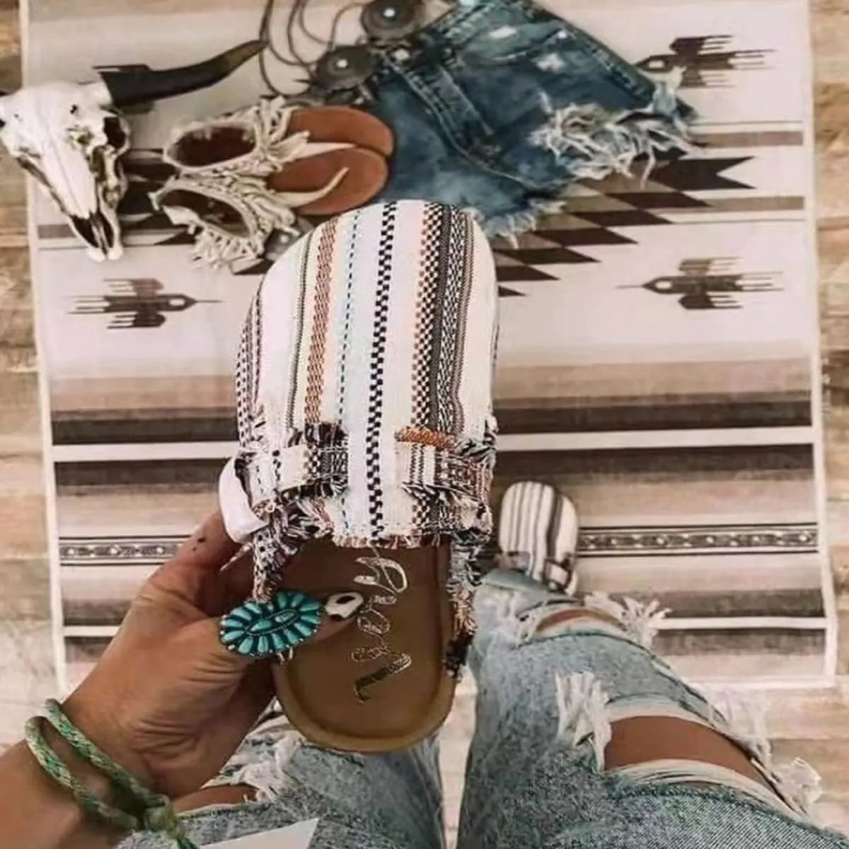 Fashorio Stripe / 36(US5) Round Toe Flats Loafers