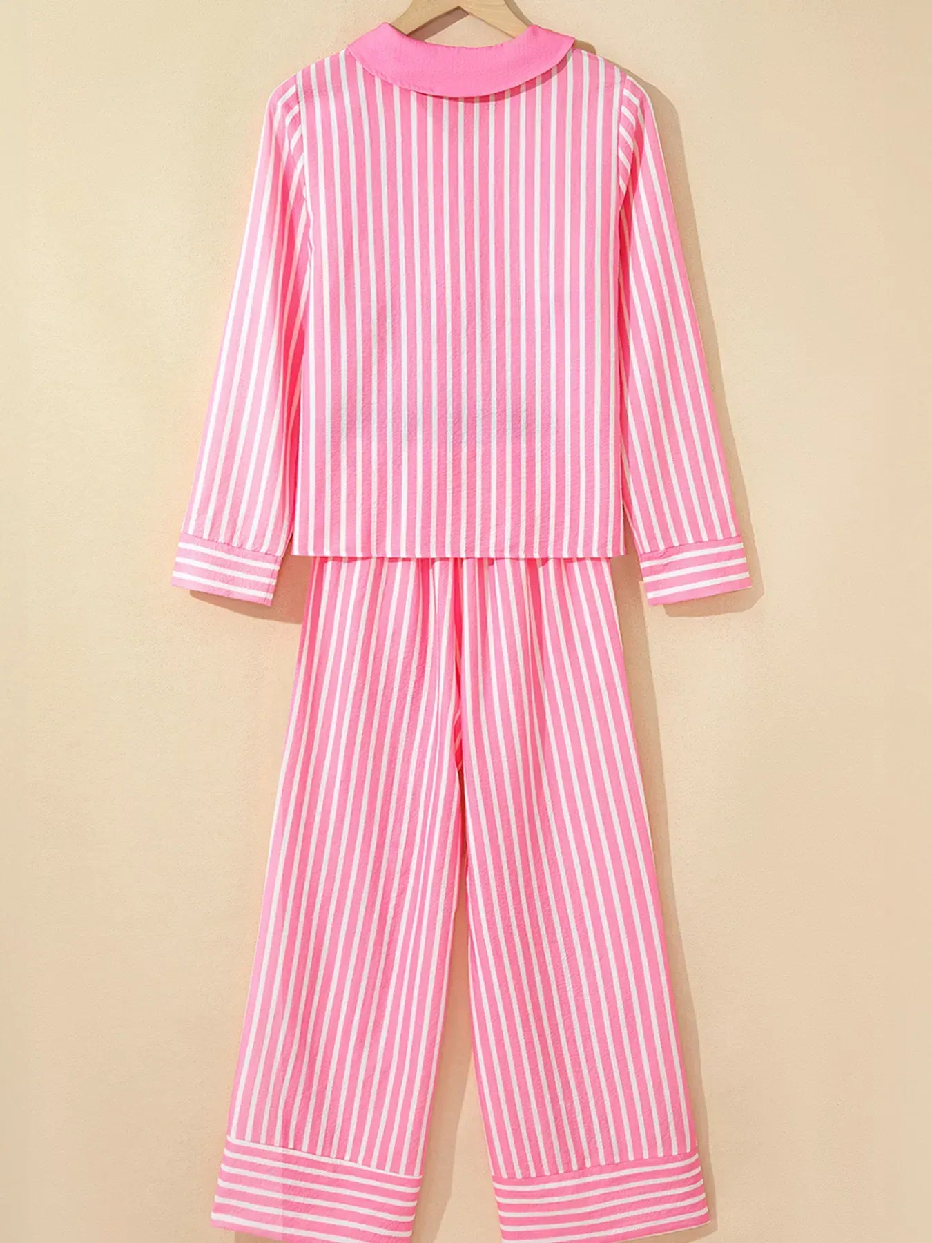 Fashorio Stripe Buttoned Front Long Sleeve Top and Pants 2 Piece Sleepwear