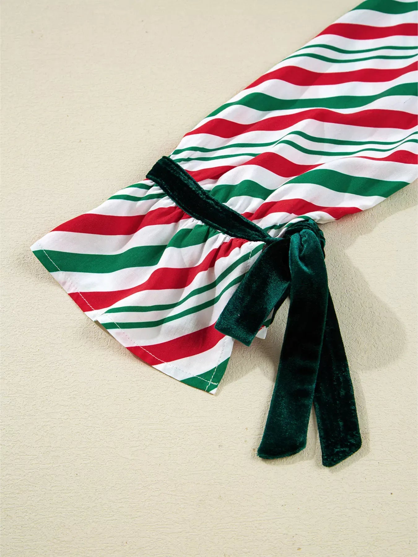 Fashorio Stripe Contrast Velvet Ribbon Knot Christmas 2pcs Pajama Set