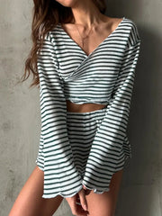 Fashorio Stripe / S Striped Long Sleeve Top and Shorts Set