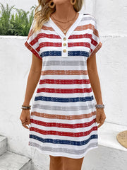 Fashorio Stripe / S Striped V-Neck Short Sleeve Dress