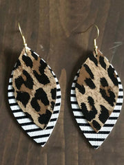 Fashorio Striped/Leopard / One Size PU Leather Leaf Dangle Earrings