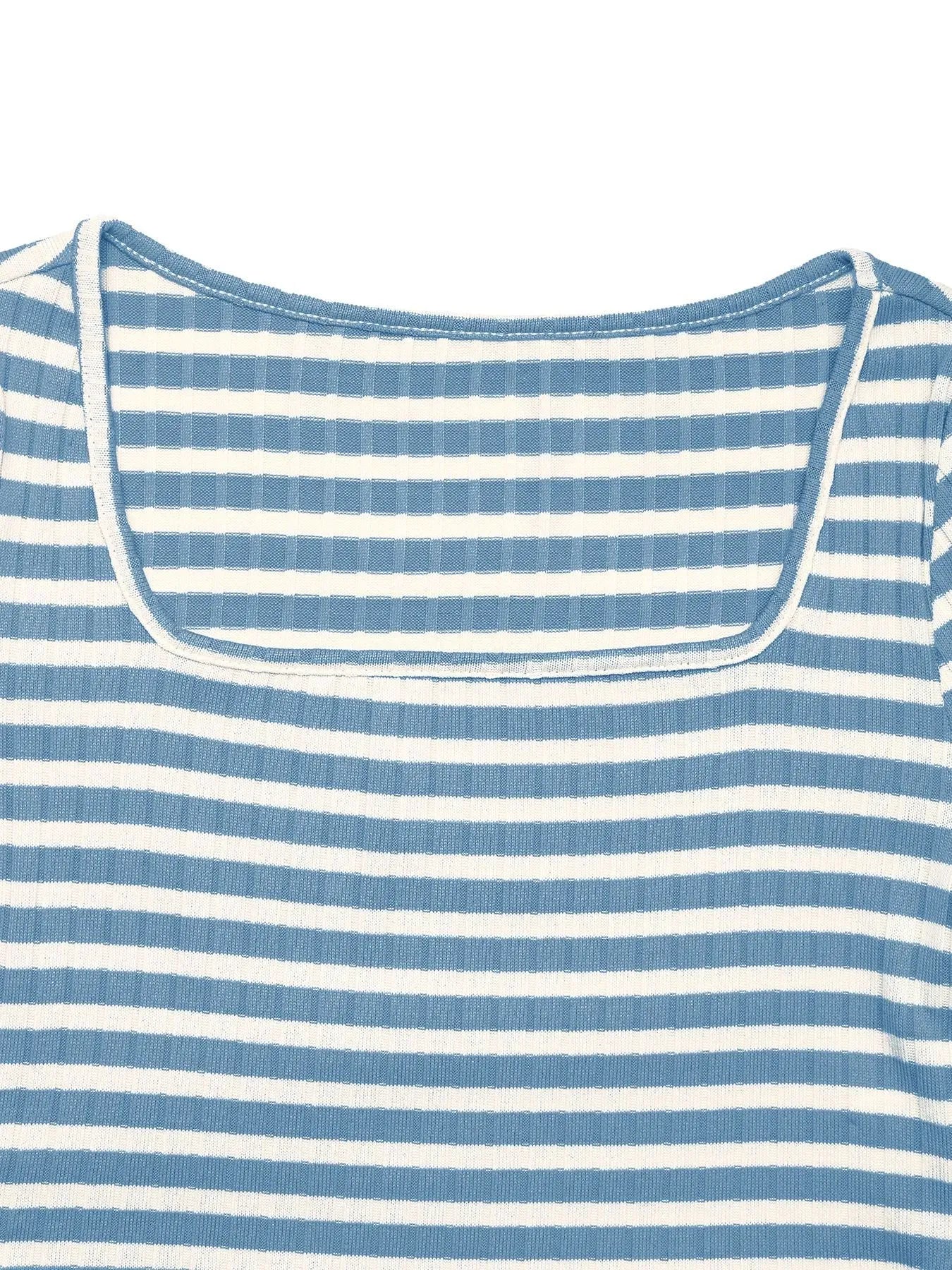 Fashorio Striped Square Neck Long Sleeve Top and Pants Lounge Set