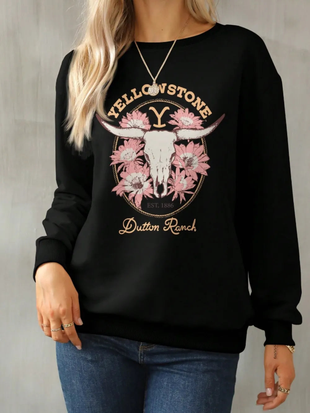 Fashorio style 1 / S Graphic Round Neck Long Sleeve Sweatshirt