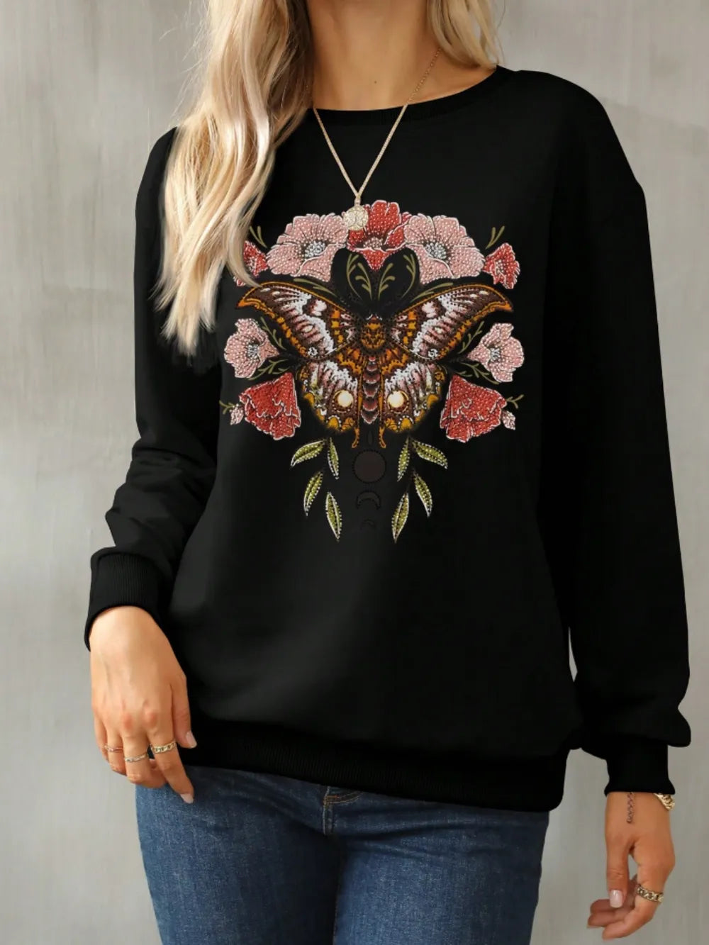 Fashorio style 2 / S Graphic Round Neck Long Sleeve Sweatshirt