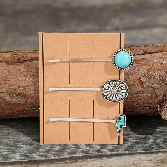 3 PCS/Set Artificial Turquoise Hair Pins Style A One Size - Fashorio