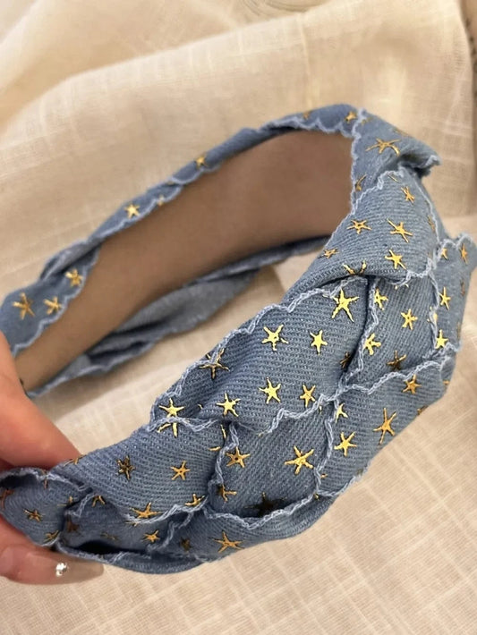 Star Braided Wide Denim Headband Style A One Size - Fashorio