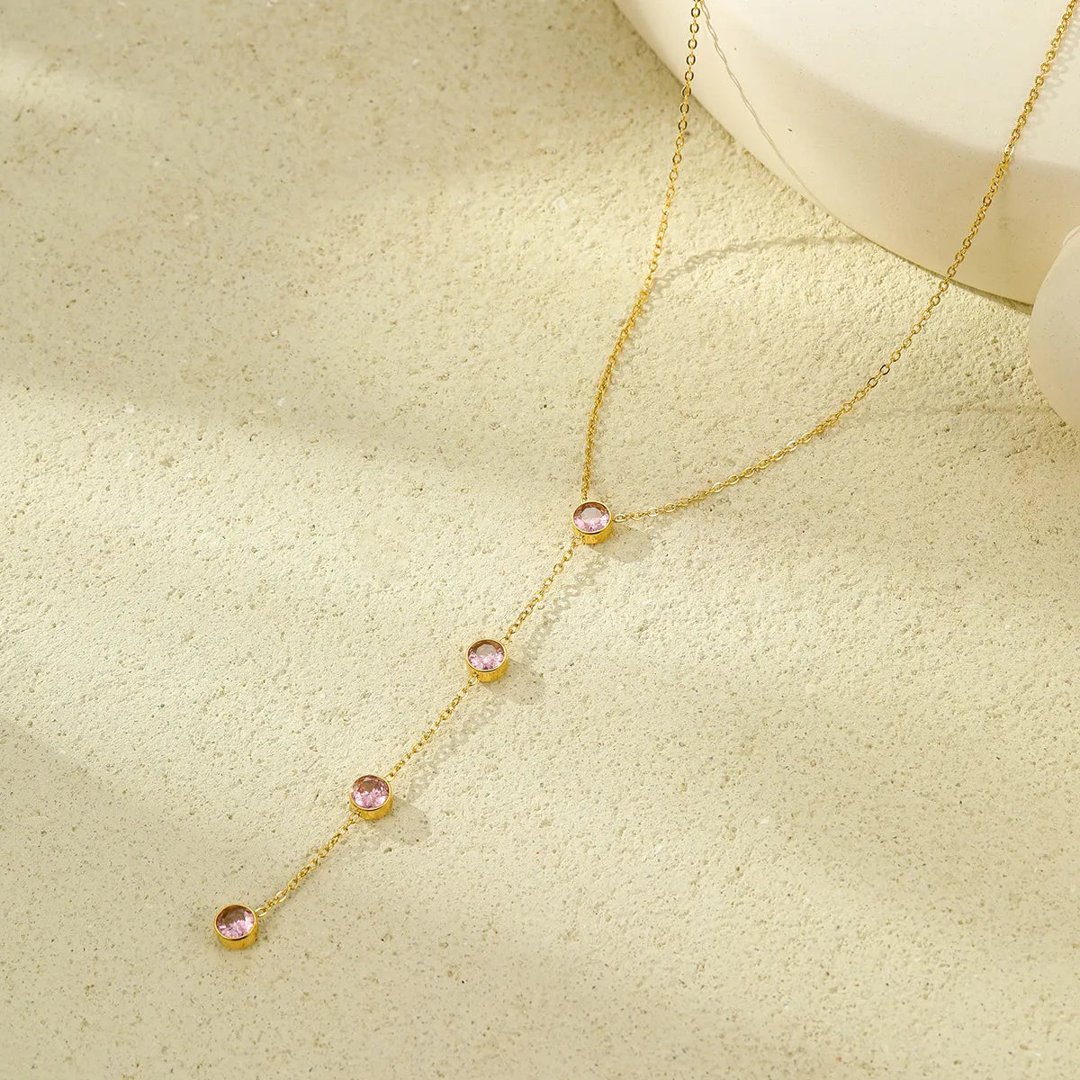 Fashorio Style B / One Size 18K Gold-Plated Stainless Steel Zircon Y-Drop Necklace