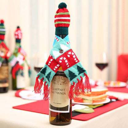 Christmas Hat and Scarf Wine Bottle Decoration Style C One Size - Fashorio