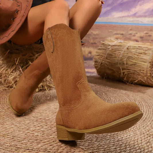 Suede Block Heels Boots - Fashorio