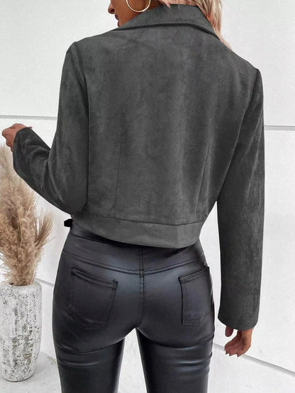 Suede Moto Jacket with Zip Detail - Fashorio