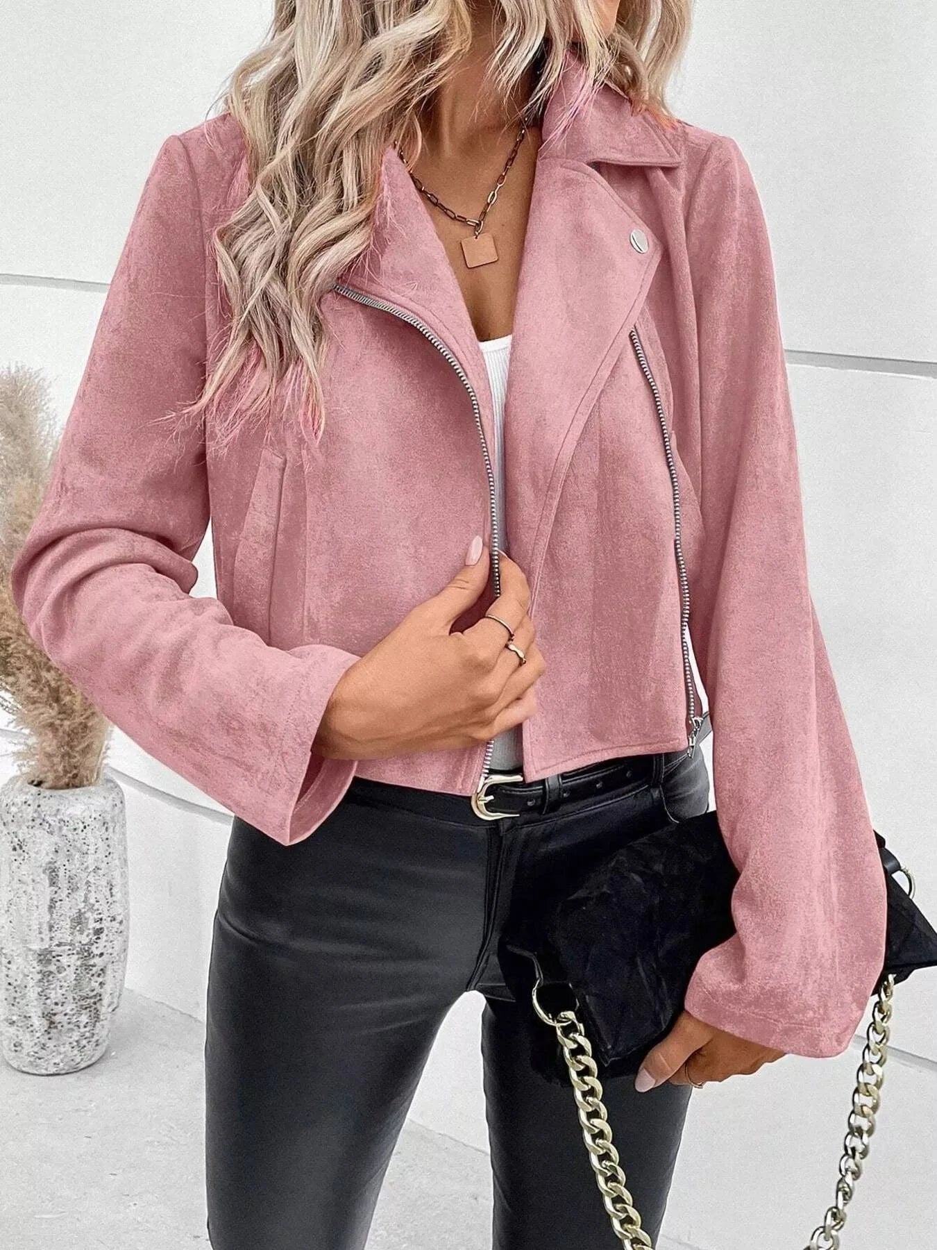 Fashorio Suede Moto Jacket with Zip Detail