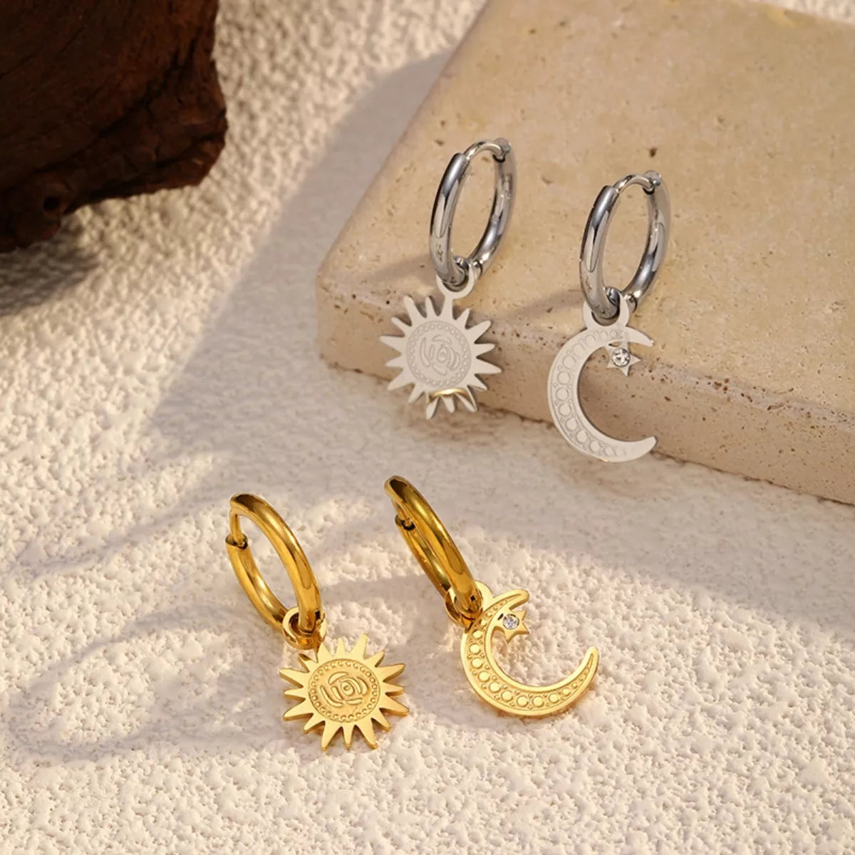 Fashorio Sun and Moon Dangle Hoop Earrings
