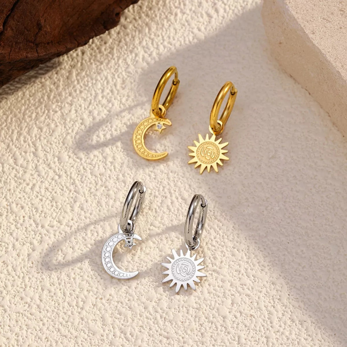 Fashorio Sun and Moon Dangle Hoop Earrings