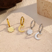 Fashorio Sun and Moon Dangle Hoop Earrings