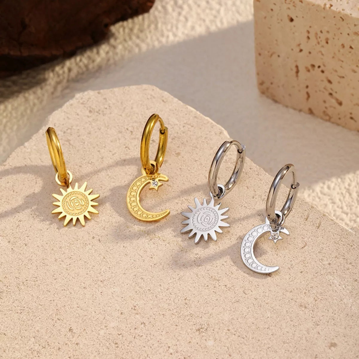 Fashorio Sun and Moon Dangle Hoop Earrings