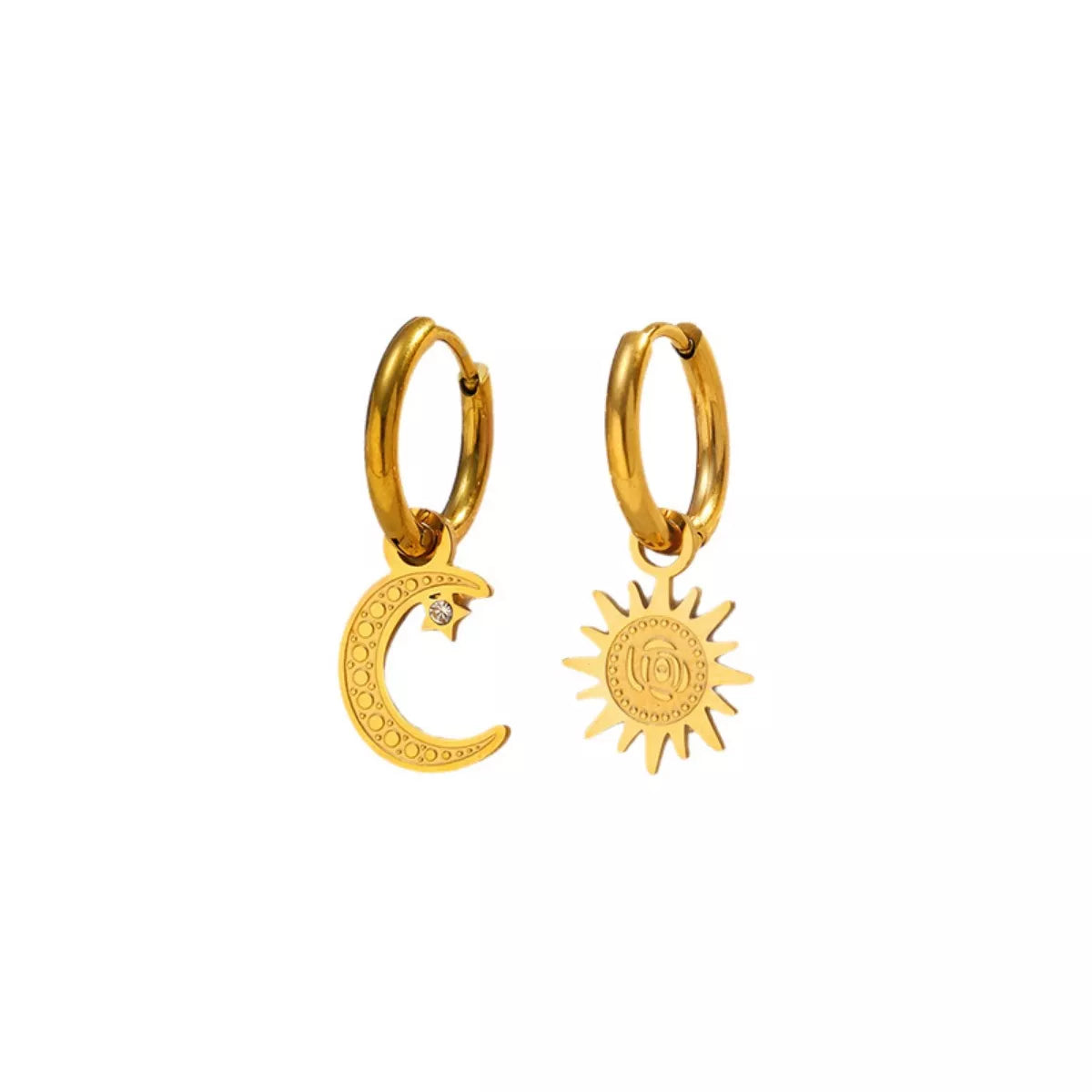 Fashorio Sun and Moon Dangle Hoop Earrings