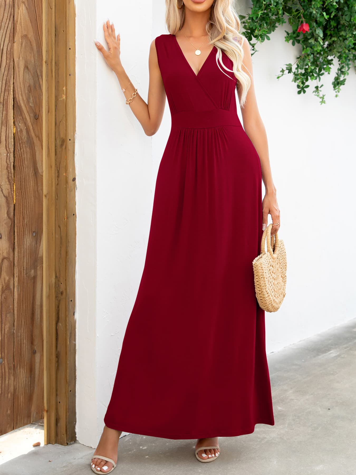 Fashorio Surplice Neck Sleeveless Maxi Dress