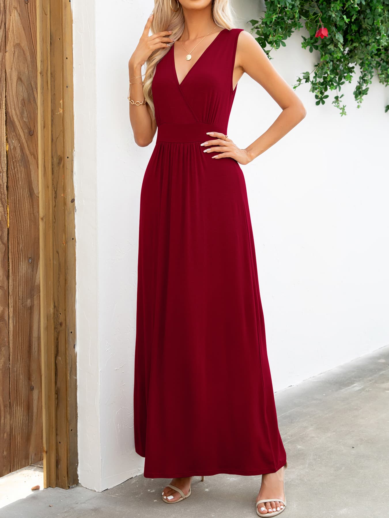 Fashorio Surplice Neck Sleeveless Maxi Dress