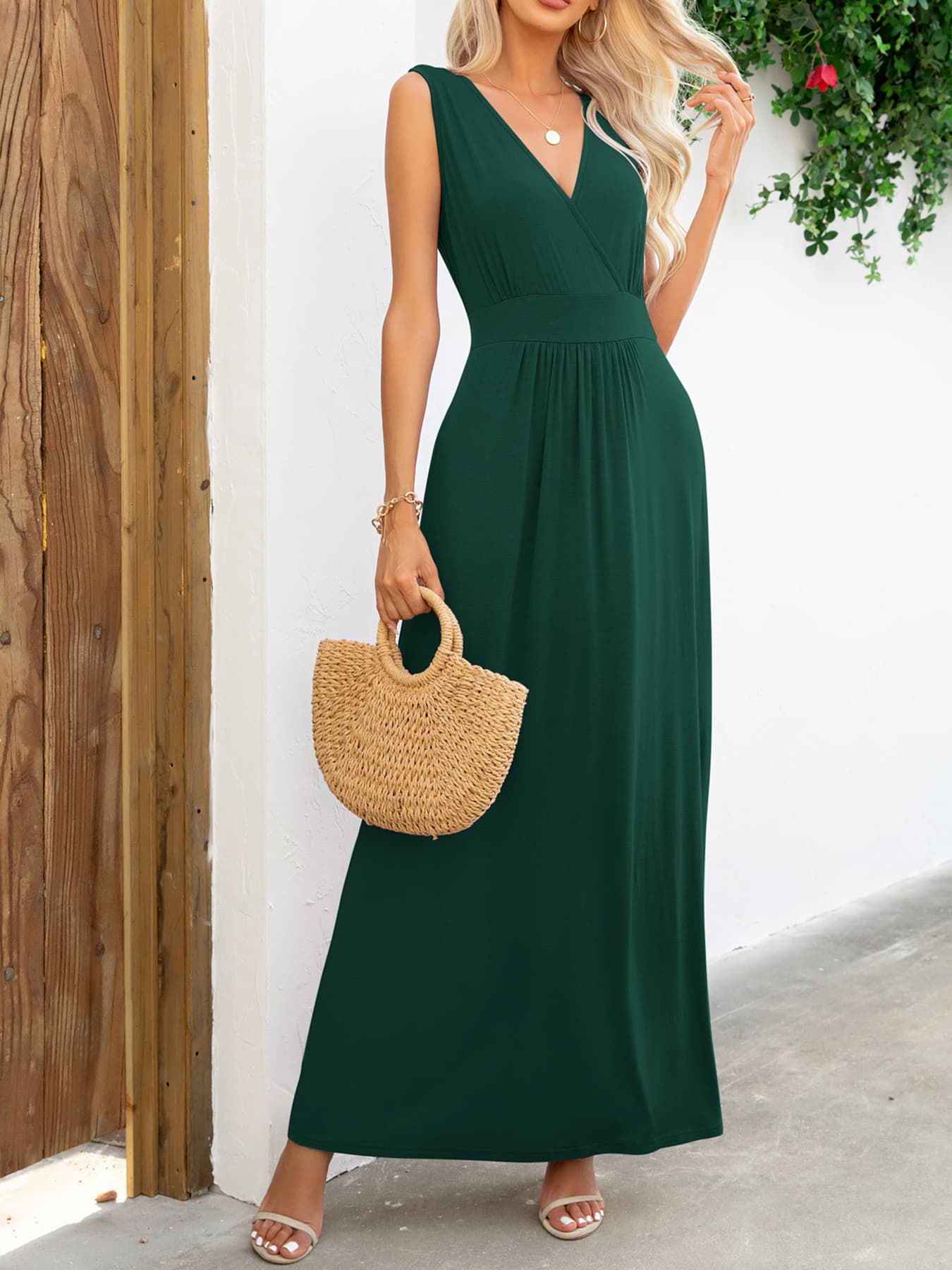 Fashorio Surplice Neck Sleeveless Maxi Dress