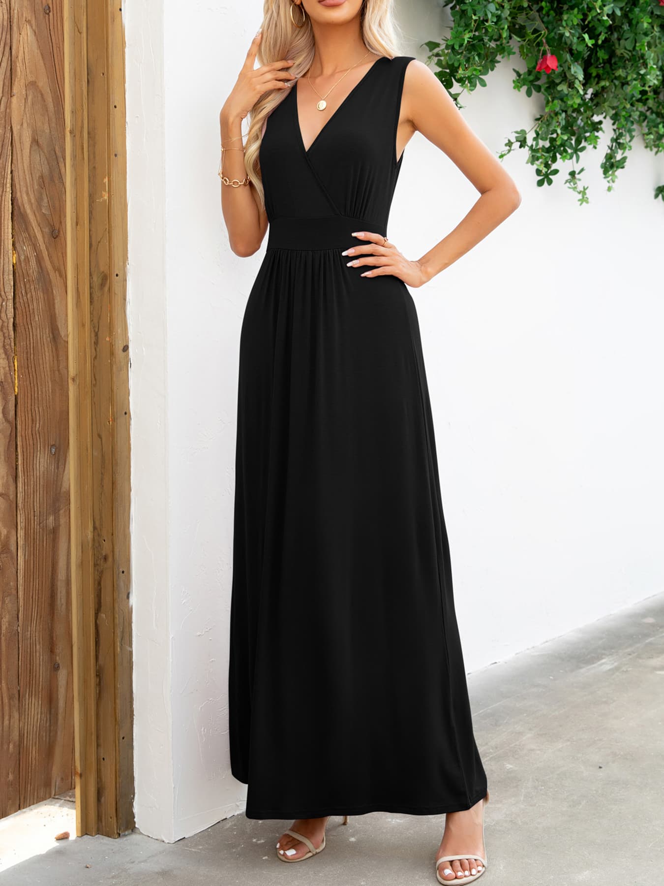 Fashorio Surplice Neck Sleeveless Maxi Dress