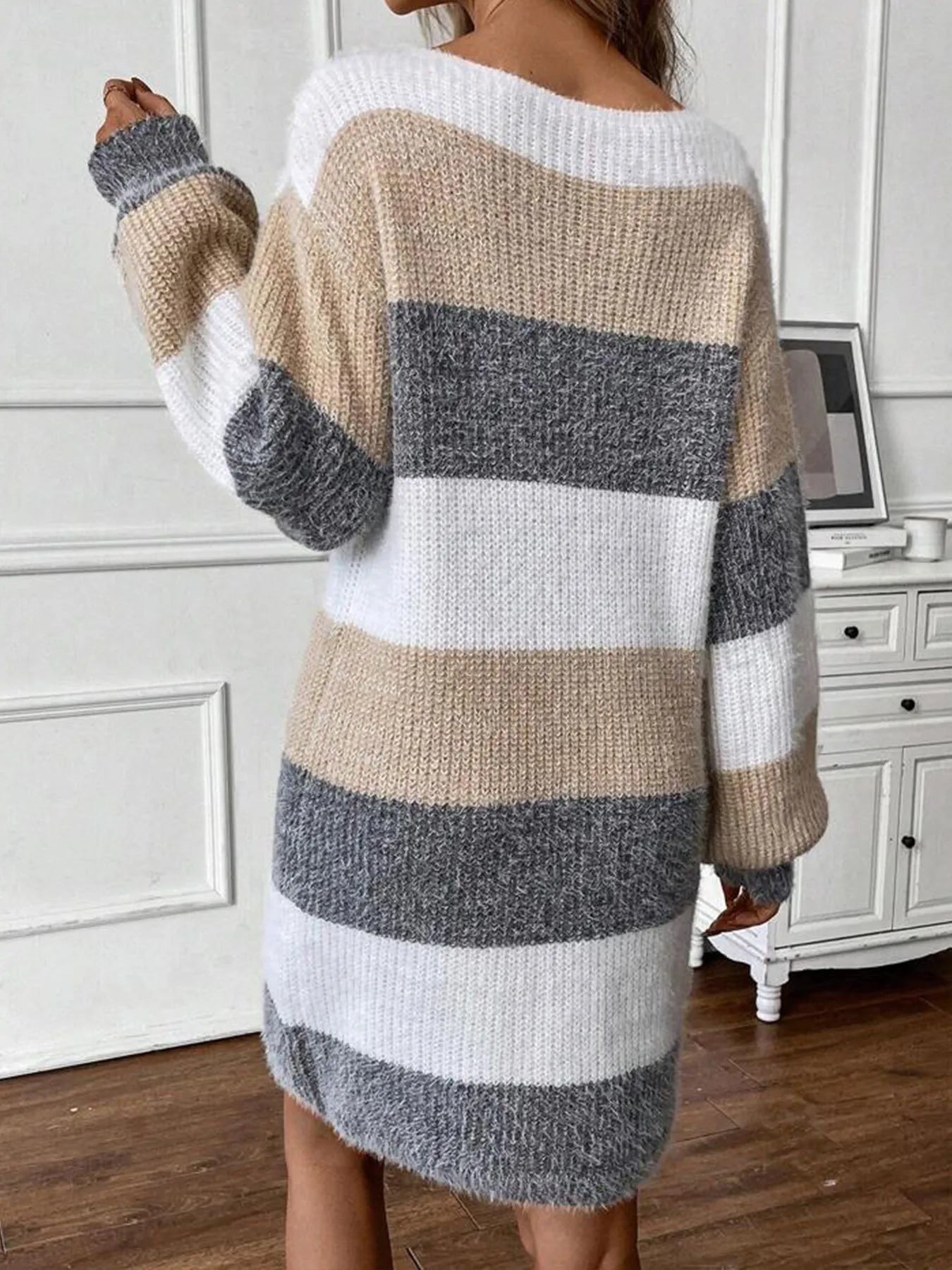 Fashorio Sweater Dresses Color Block Long Sleeve Sweater Dress
