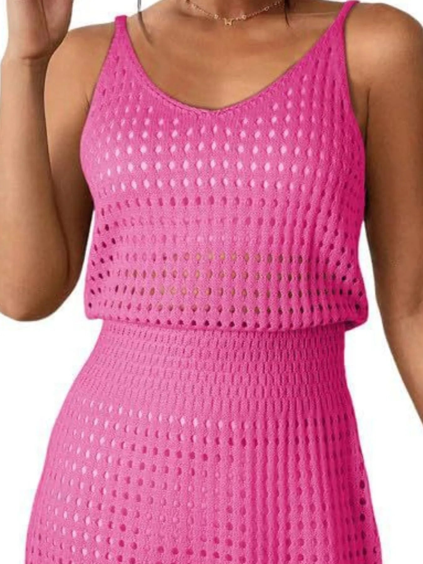 Fashorio Sweater Dresses Crochet Sleeveless Knit Cover Up Dress