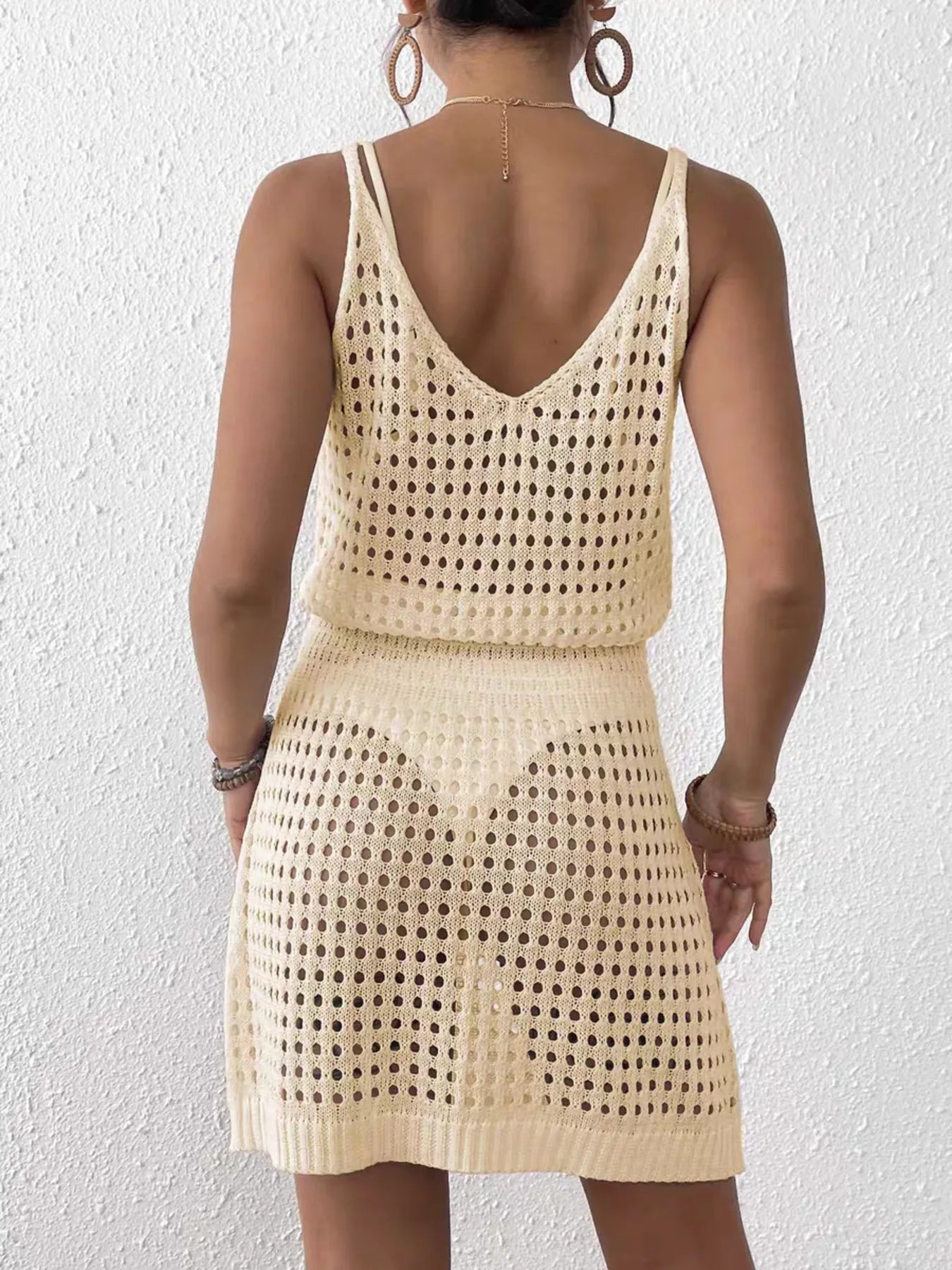 Fashorio Sweater Dresses Crochet Sleeveless Knit Cover Up Dress