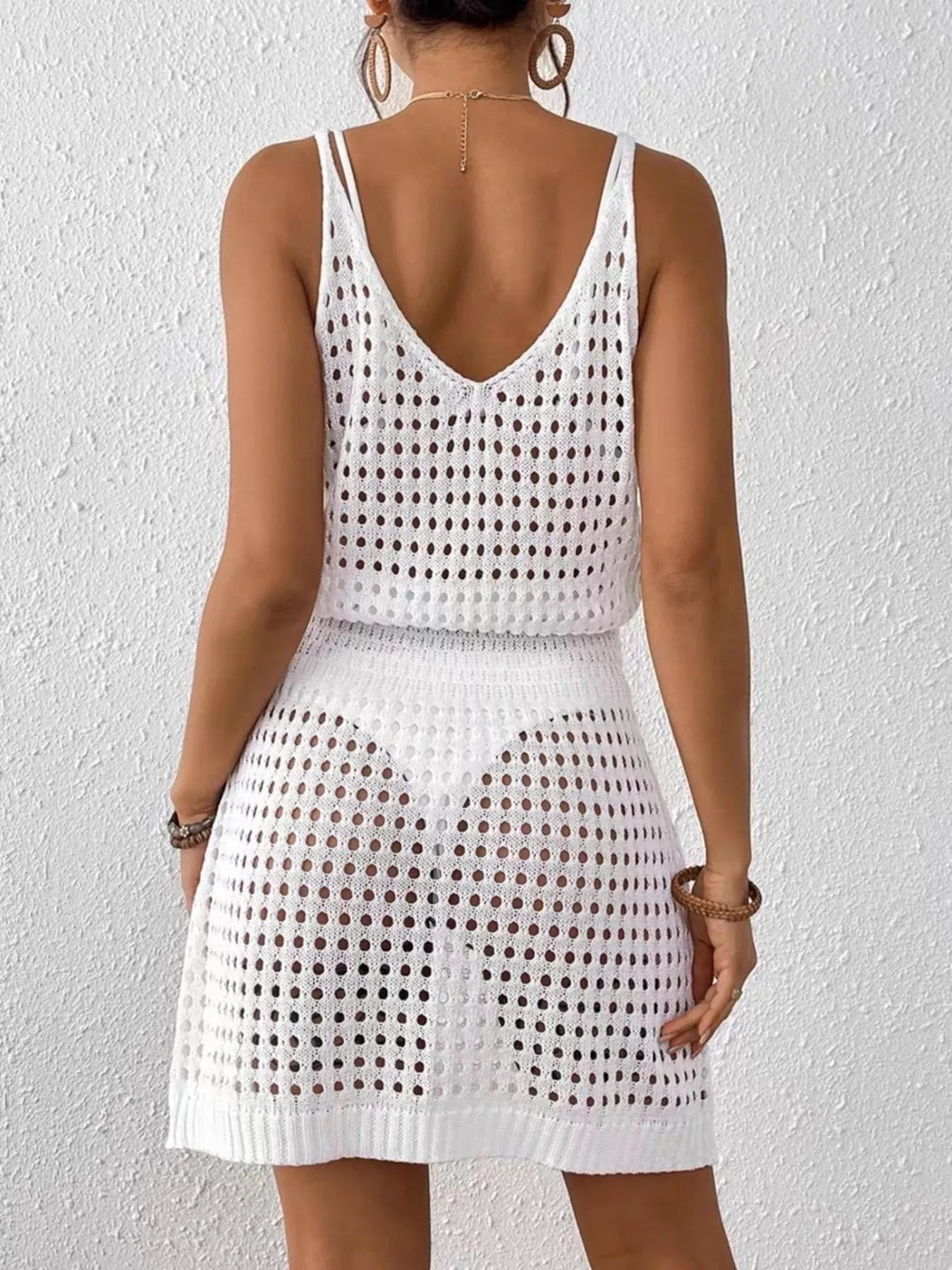 Fashorio Sweater Dresses Crochet Sleeveless Knit Cover Up Dress