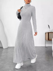 Fashorio Sweater Dresses Gray / S Ribbed Turtleneck Long Sleeve Maxi Knit Dress