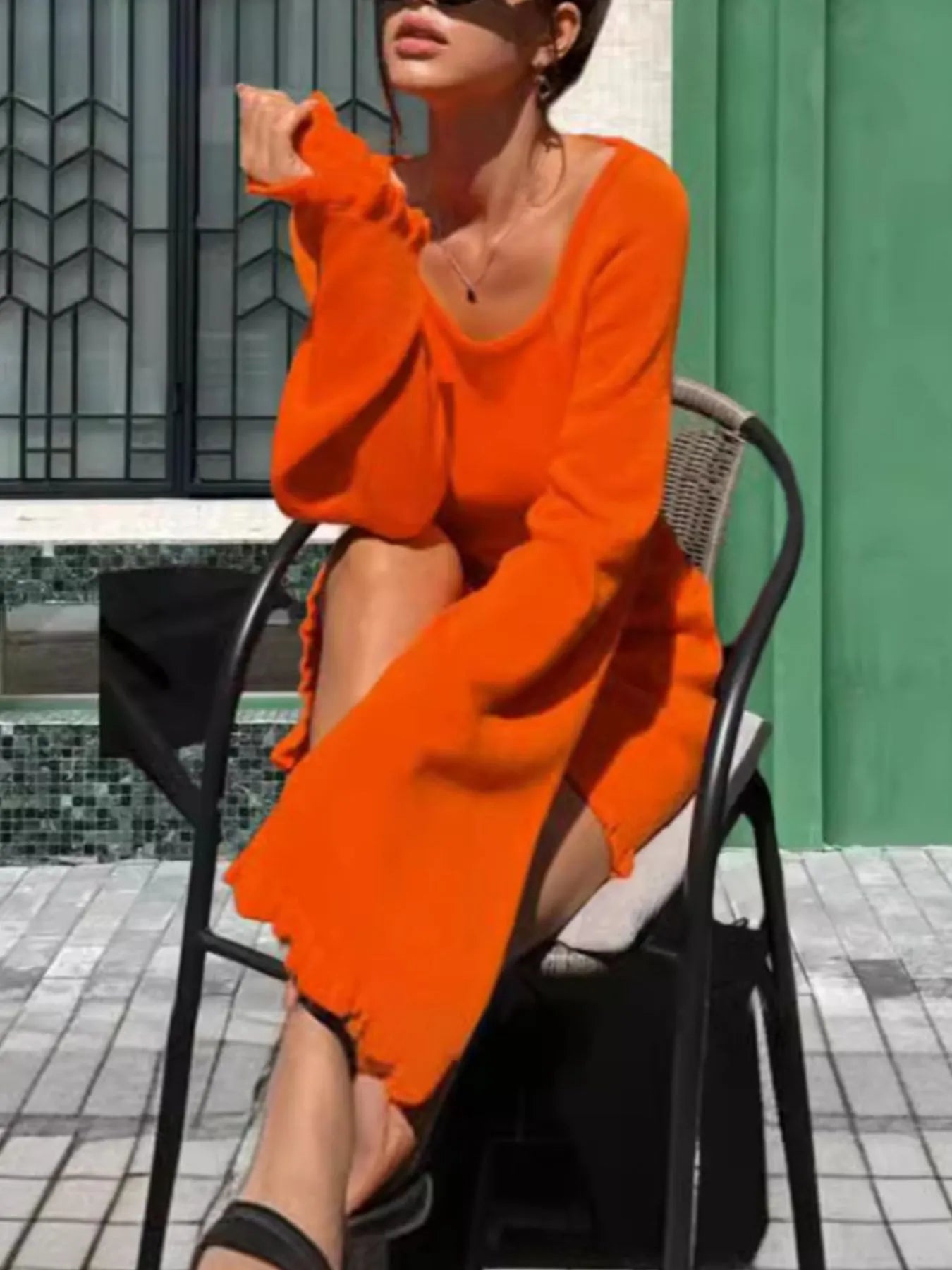 Fashorio Sweater Dresses Long Sleeve Backless Sweater Dress