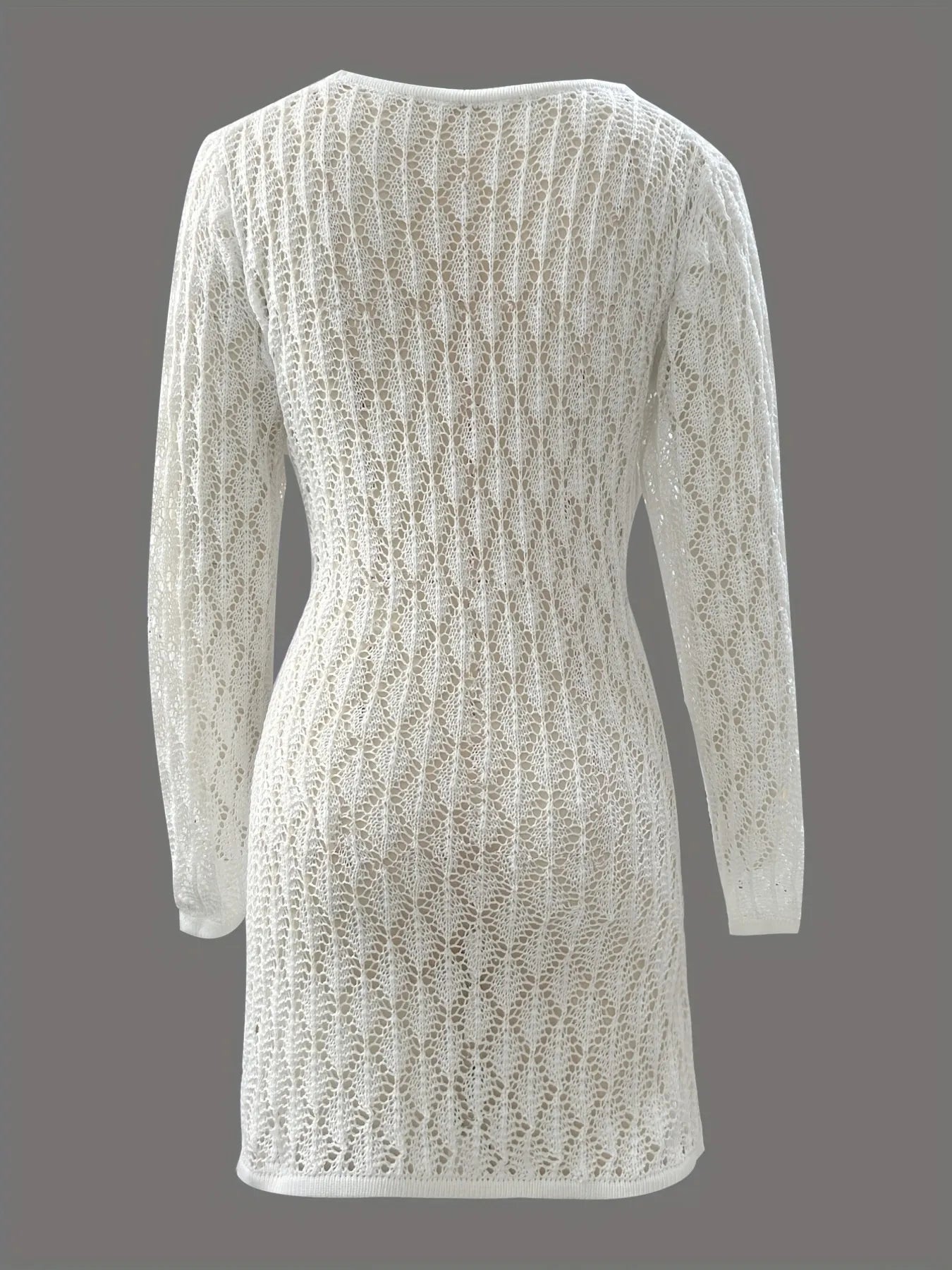 Fashorio Sweater Dresses Openwork Long Sleeve Knit Dress