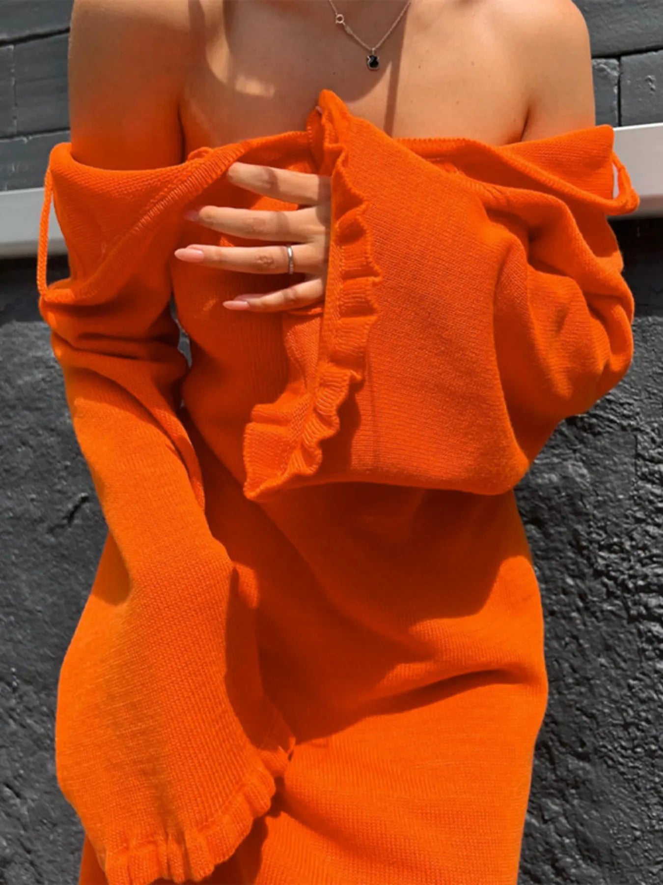 Fashorio Sweater Dresses Orange / S Long Sleeve Backless Sweater Dress